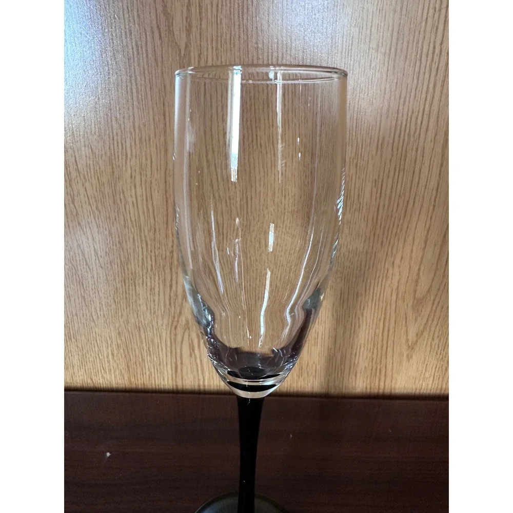 Vintage Black Stem Champagne Flutes Set of 2 Clear Glass Toasting Glasses